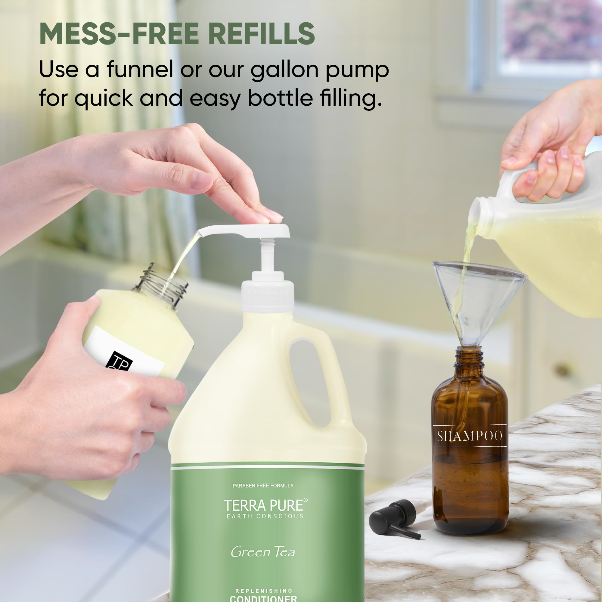 Terra Pure Gallon & Dispenser Set | All-In-Kit for Hotels – Shampoo, Conditioner & Body Wash