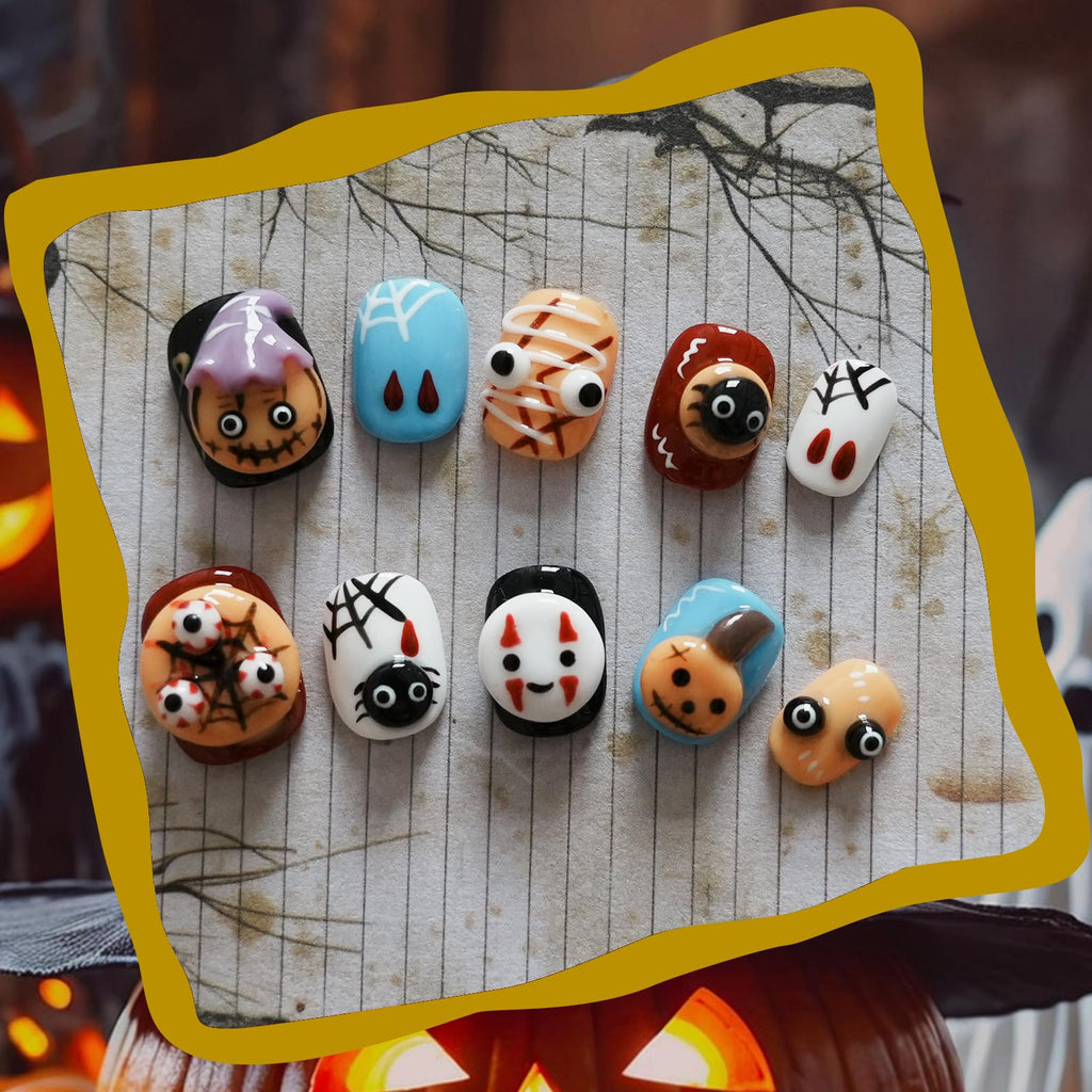 Tesytto Nightmare Before Christmas Press-On Nails – 3D Ghosts, Kawaii Short Nails