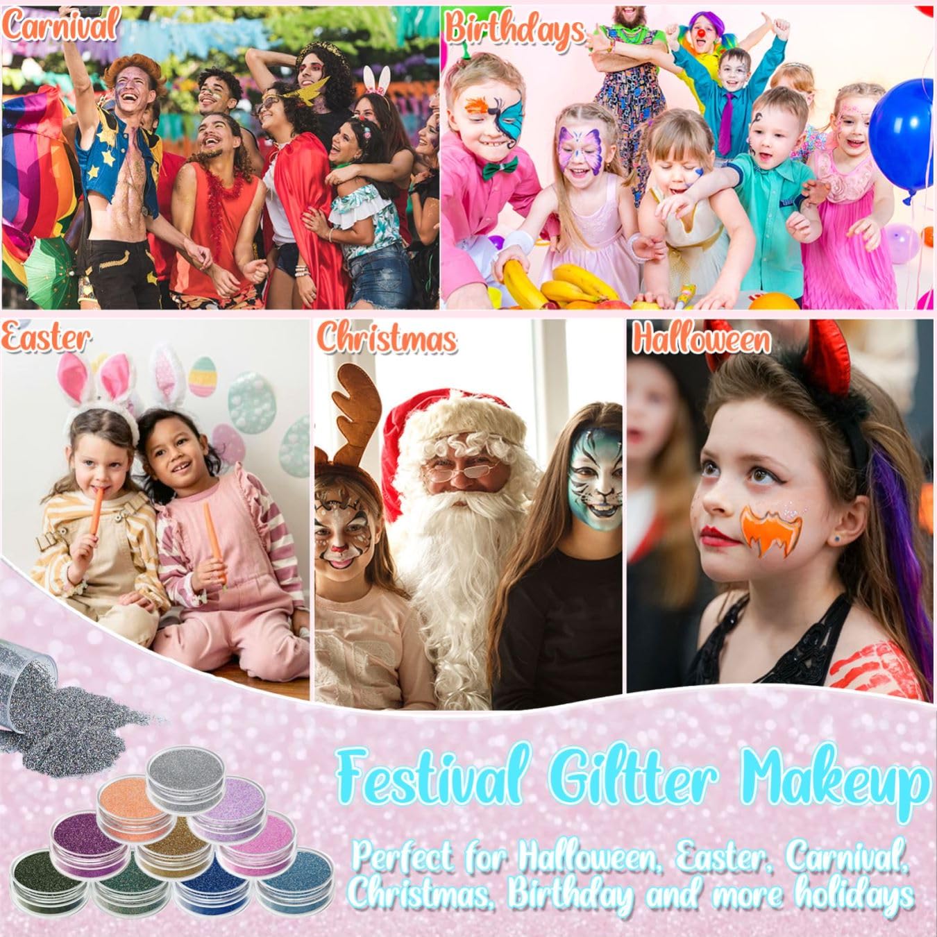 TEUVO Glitter Tattoo Kit for Kids – 50 Colors, 199 Stencils, 2 Gem Stickers