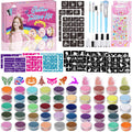 TEUVO Glitter Tattoo Kit for Kids – 50 Colors, 199 Stencils, 2 Gem Stickers