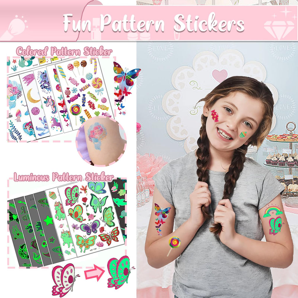 TEUVO Kids Glitter Tattoo Kit – 50 Colors, 177 Stencils, 25 Pattern Stickers