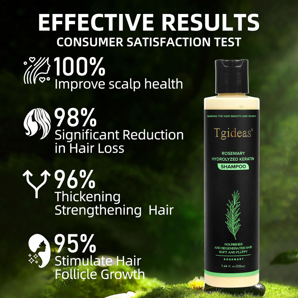 Tgideas Organic Rosemary Hair Growth Shampoo for Women & Men – Thickening & Strengthening with Hydrolyzed Keratin | 2 x 7.4 fl oz