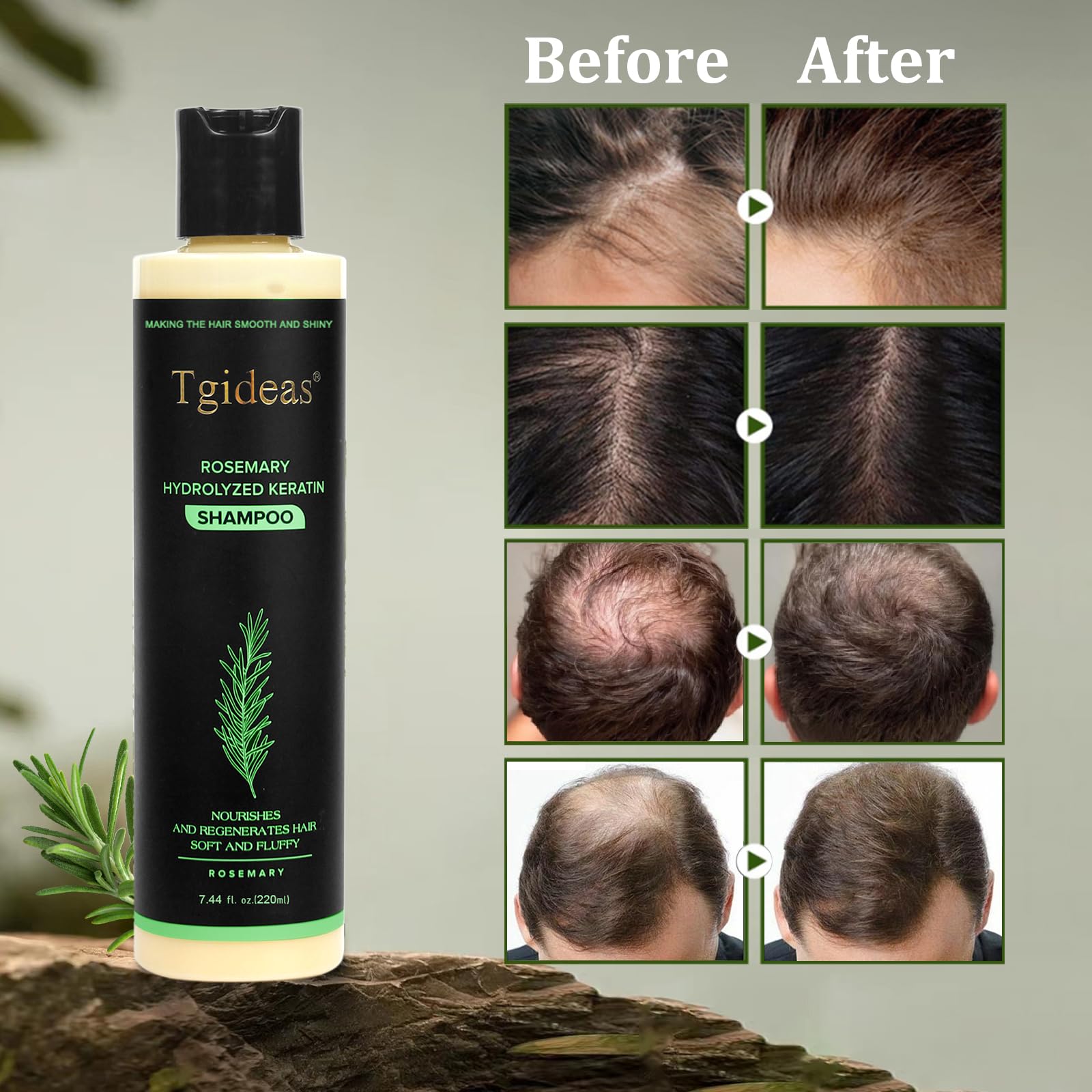 Tgideas Organic Rosemary Hair Growth Shampoo for Women & Men – Thickening & Strengthening with Hydrolyzed Keratin | 2 x 7.4 fl oz
