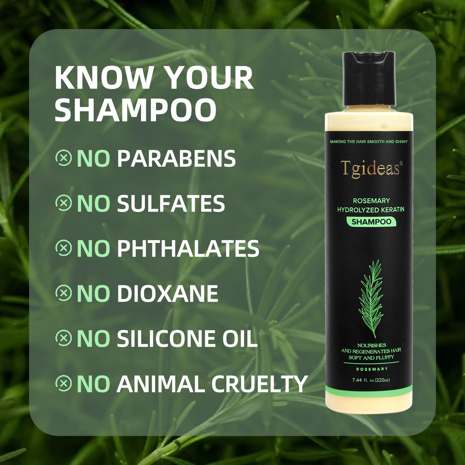 Tgideas Organic Rosemary Hair Growth Shampoo for Women & Men – Thickening & Strengthening with Hydrolyzed Keratin | 2 x 7.4 fl oz