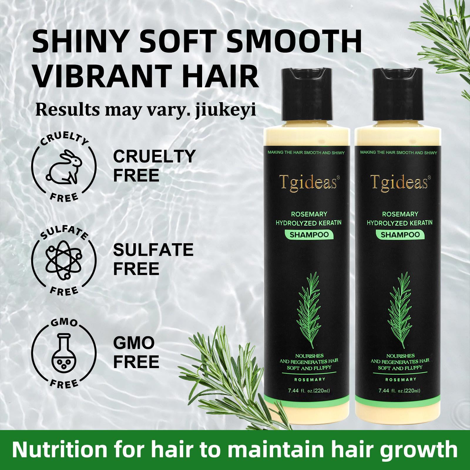 Tgideas Organic Rosemary Hair Growth Shampoo for Women & Men – Thickening & Strengthening with Hydrolyzed Keratin | 2 x 7.4 fl oz