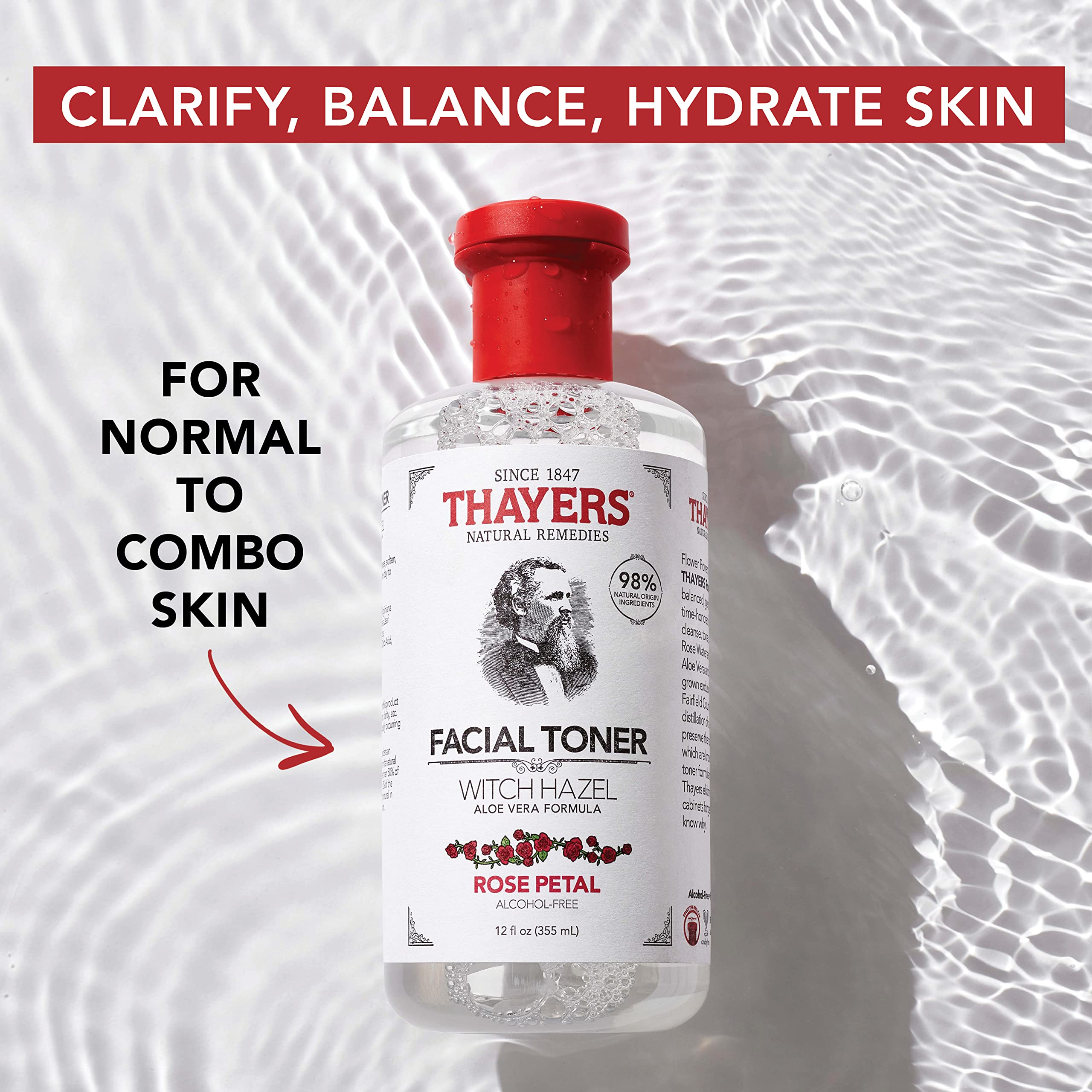 THAYERS Alcohol-Free Rose Petal Witch Hazel Toner with Aloe Vera, 12 Oz (Pack of 3)