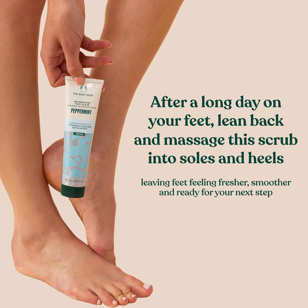 Peppermint Invigorating Foot Scrub | The Body Shop | Cooling Exfoliator for Dry Feet | 3.3 oz | Vegan