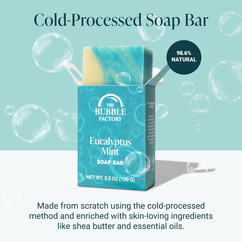 The Bubble Factory Handmade Soap – All Natural, Palm Oil Free, Eucalyptus Mint (3 Bars)