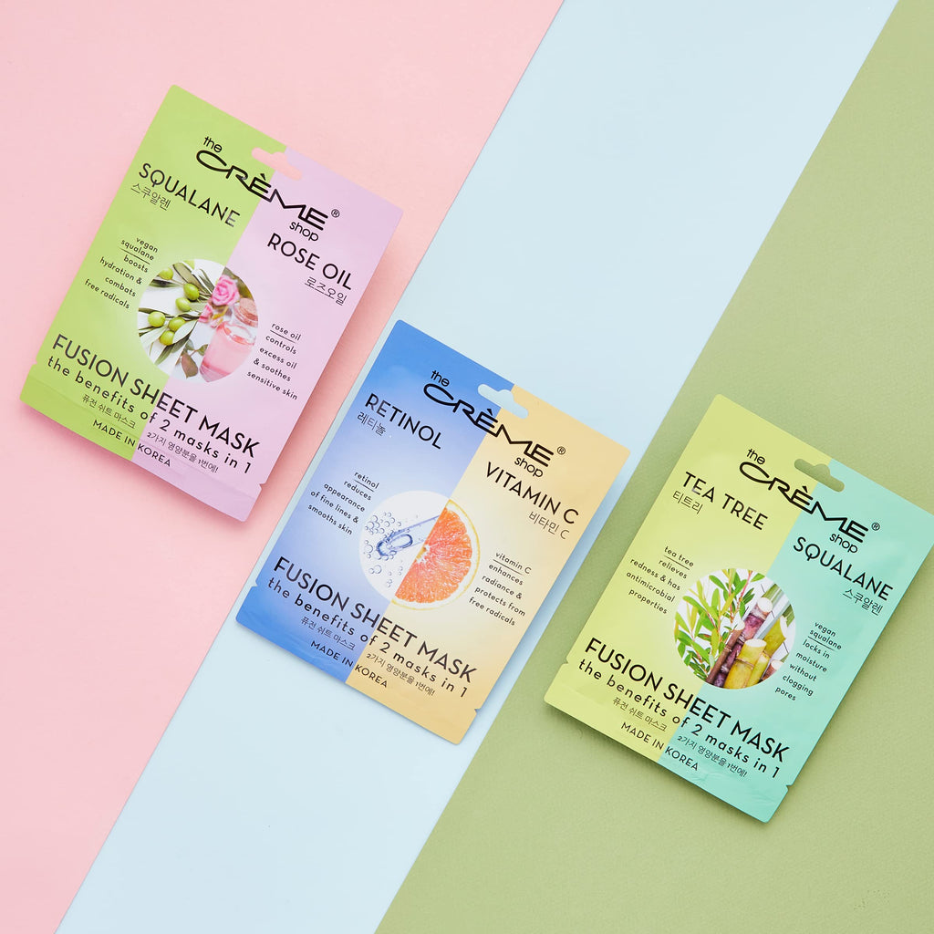 The Crème Shop Retinol & Vitamin C Fusion Sheet Mask – 5 Pack | Brighten, Plump & Anti-Aging