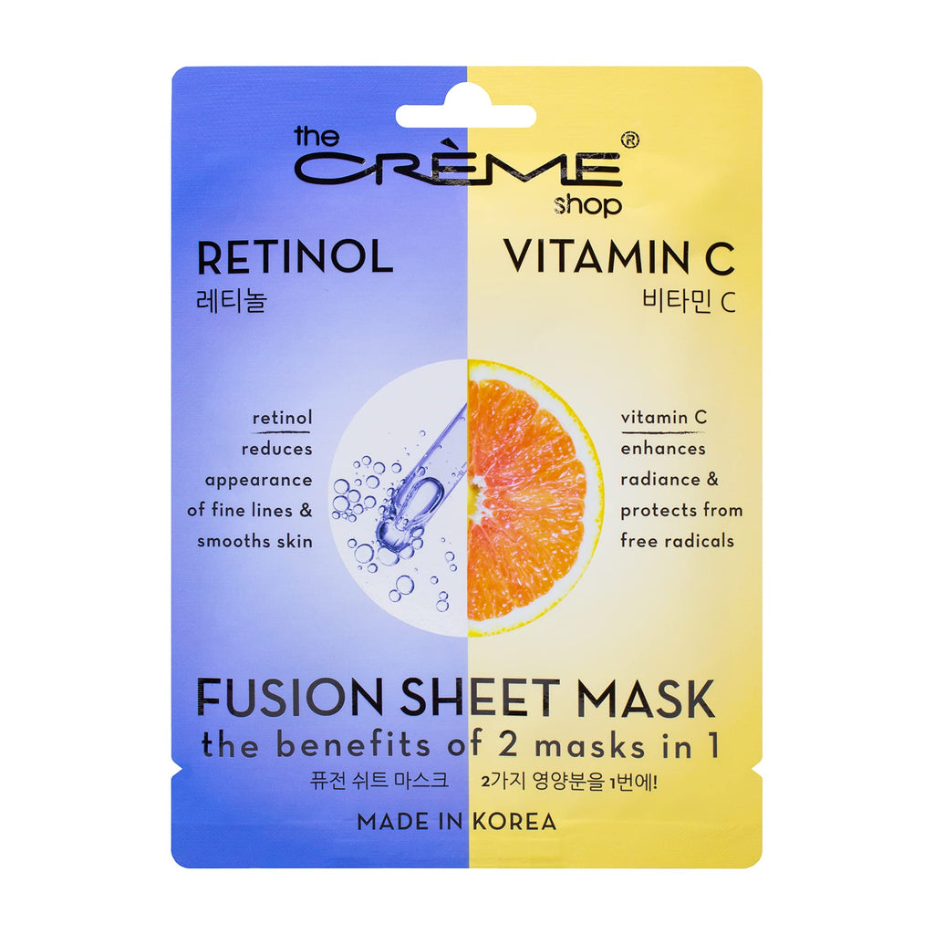 The Crème Shop Retinol & Vitamin C Fusion Sheet Mask – 5 Pack | Brighten, Plump & Anti-Aging