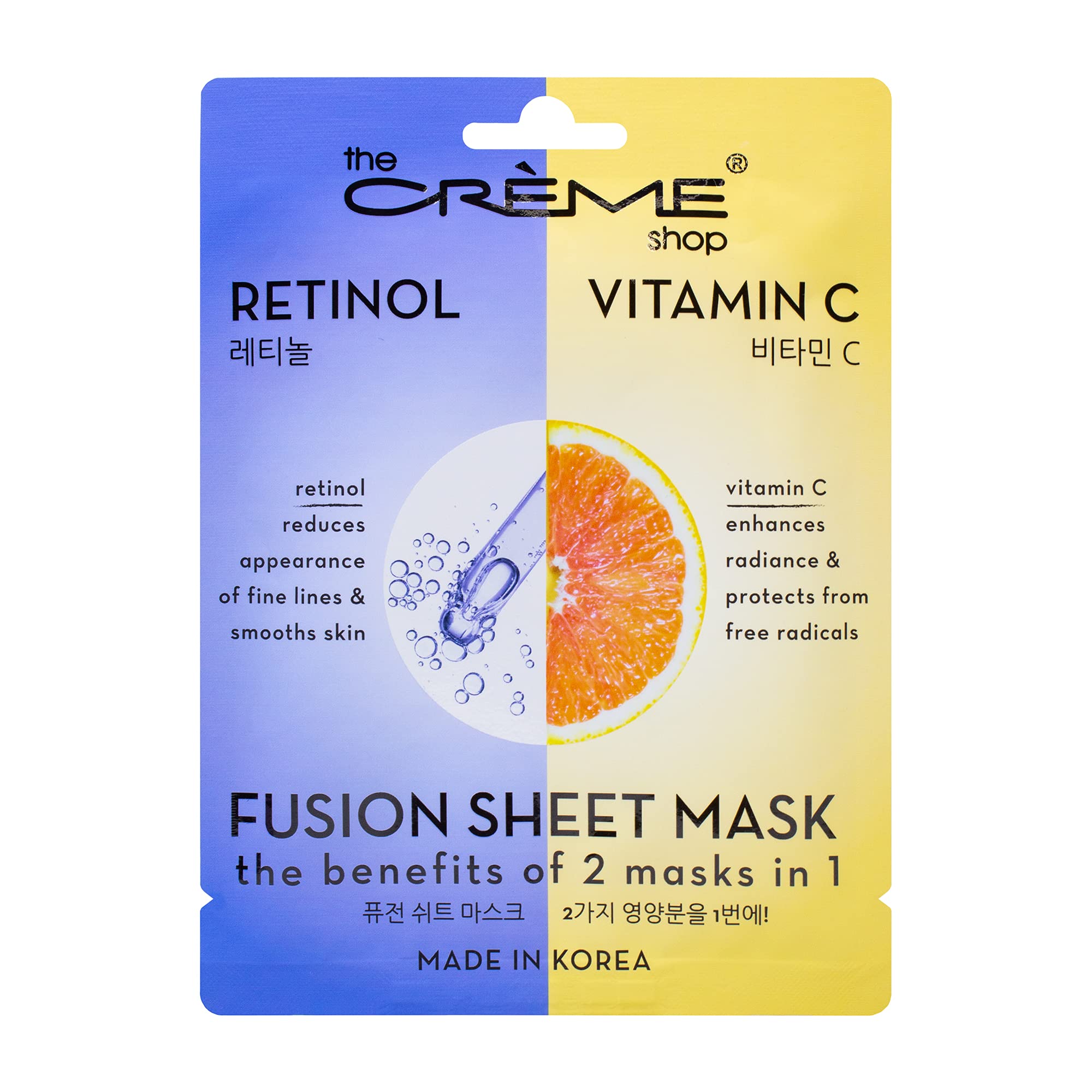 The Crème Shop Retinol & Vitamin C Fusion Sheet Mask – 5 Pack | Brighten, Plump & Anti-Aging