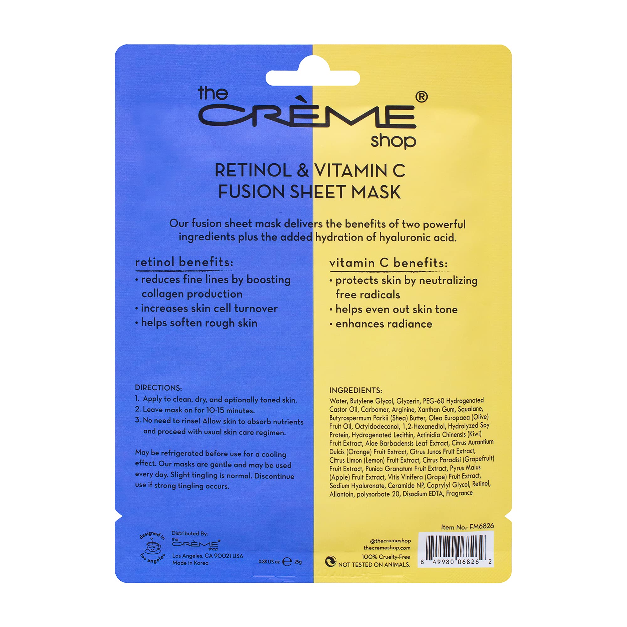The Crème Shop Retinol & Vitamin C Fusion Sheet Mask – 5 Pack | Brighten, Plump & Anti-Aging