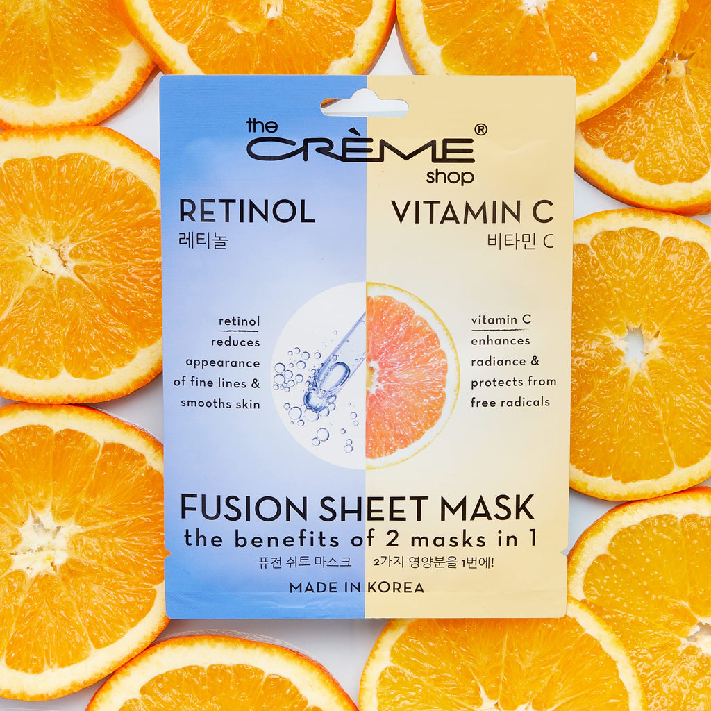 The Crème Shop Retinol & Vitamin C Fusion Sheet Mask – 5 Pack | Brighten, Plump & Anti-Aging