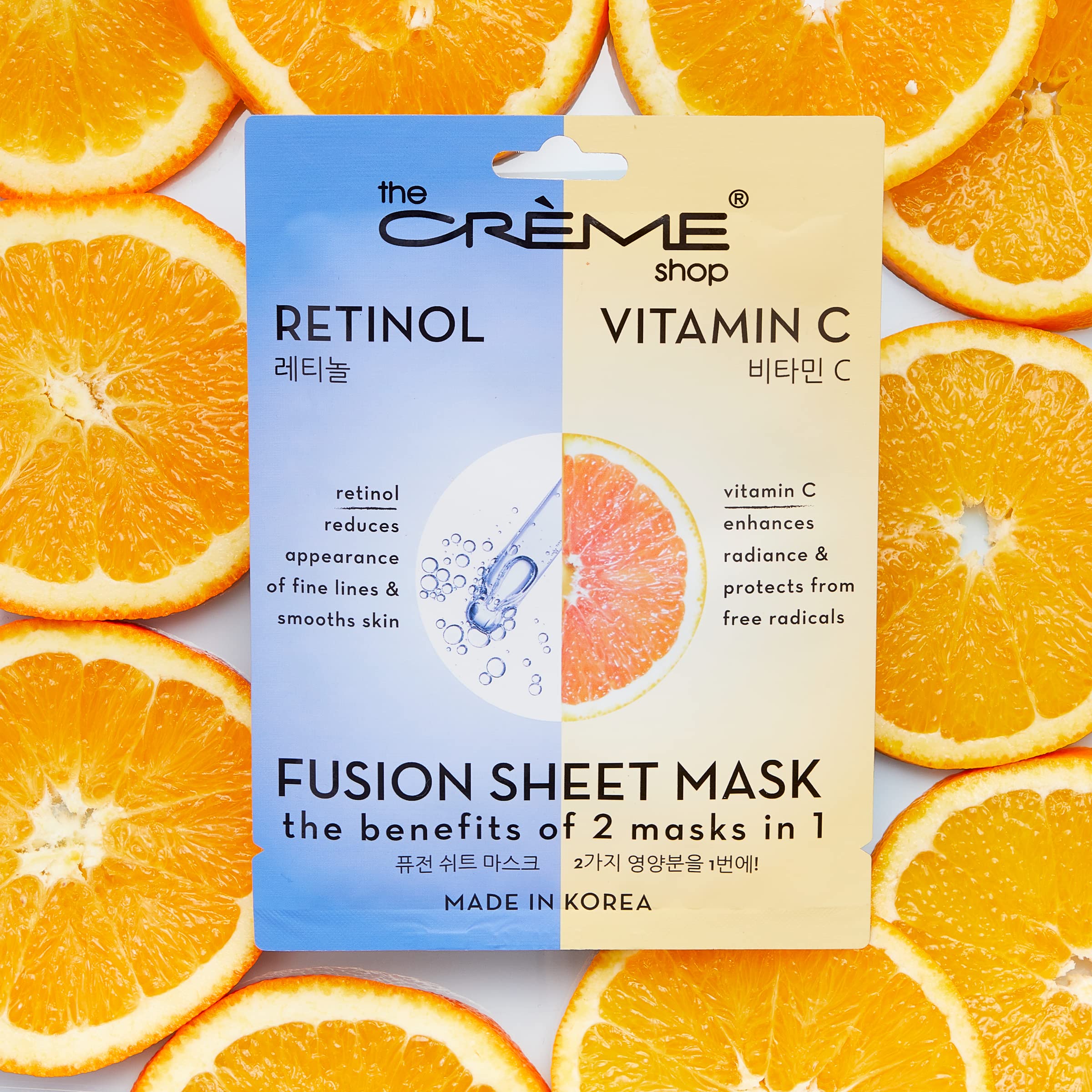 The Crème Shop Retinol & Vitamin C Fusion Sheet Mask – 5 Pack | Brighten, Plump & Anti-Aging