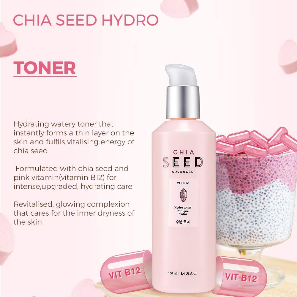 The Face Shop Chia Seed Hydro Toner – Hydrating Toner for Dry Skin, 5.4 Fl Oz