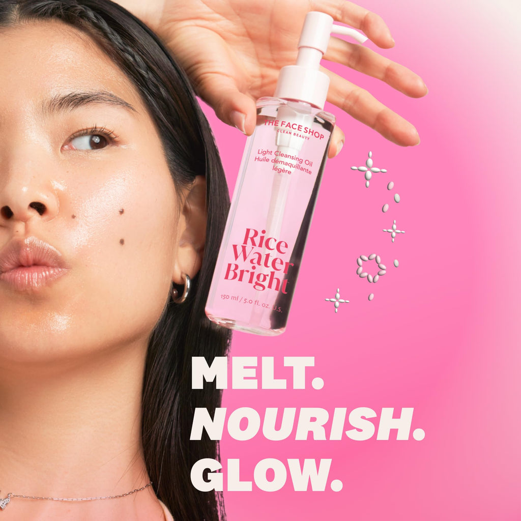 The Face Shop Rice Water Bright Double Cleansing Duo Set – Ceramide, Korean Skincare, Vegan Cleanser & Makeup Remover