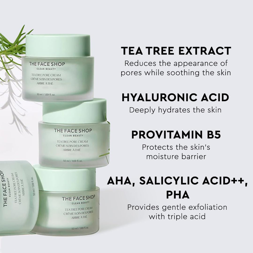 The Face Shop Tea Tree Pore Cream – Pore Minimizer, Hydrating & Soothing Moisturizer