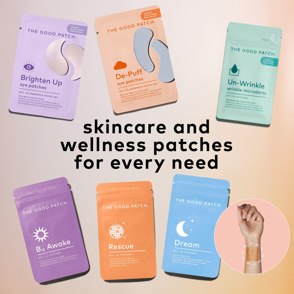 The Good Patch De-Puff Cooling Hydrogel Under Eye Patches — 12-Patch Set with Caffeine, Aloe & Gotu Kola