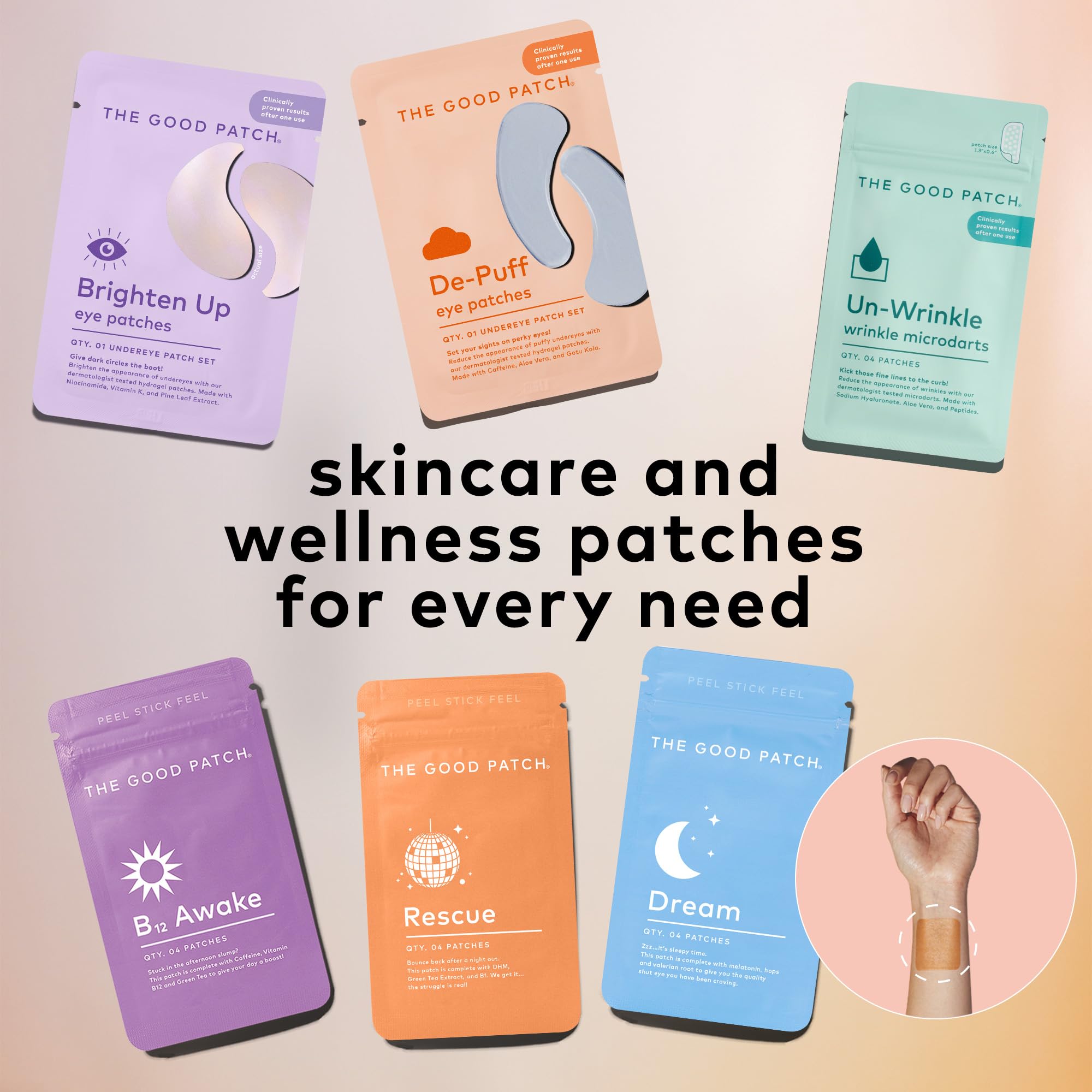 The Good Patch Brighten Up Hydrogel Under Eye Patches with Niacinamide, Vitamin K & Pine Leaf Extract (12 Patch Sets)