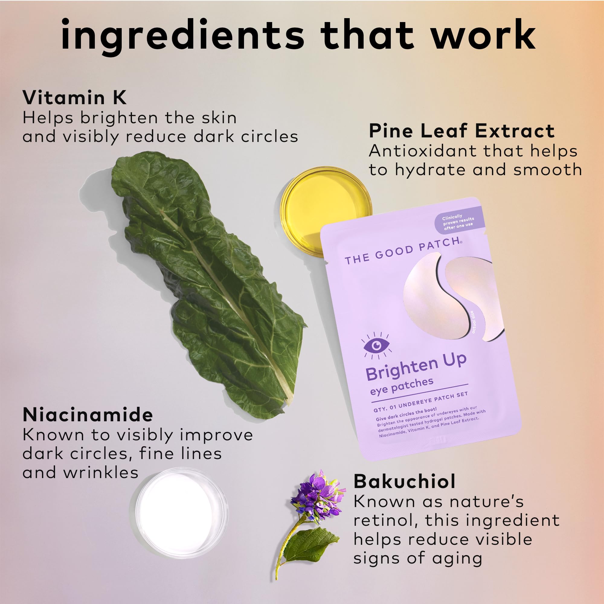 The Good Patch Brighten Up Hydrogel Under Eye Patches with Niacinamide, Vitamin K & Pine Leaf Extract (12 Patch Sets)