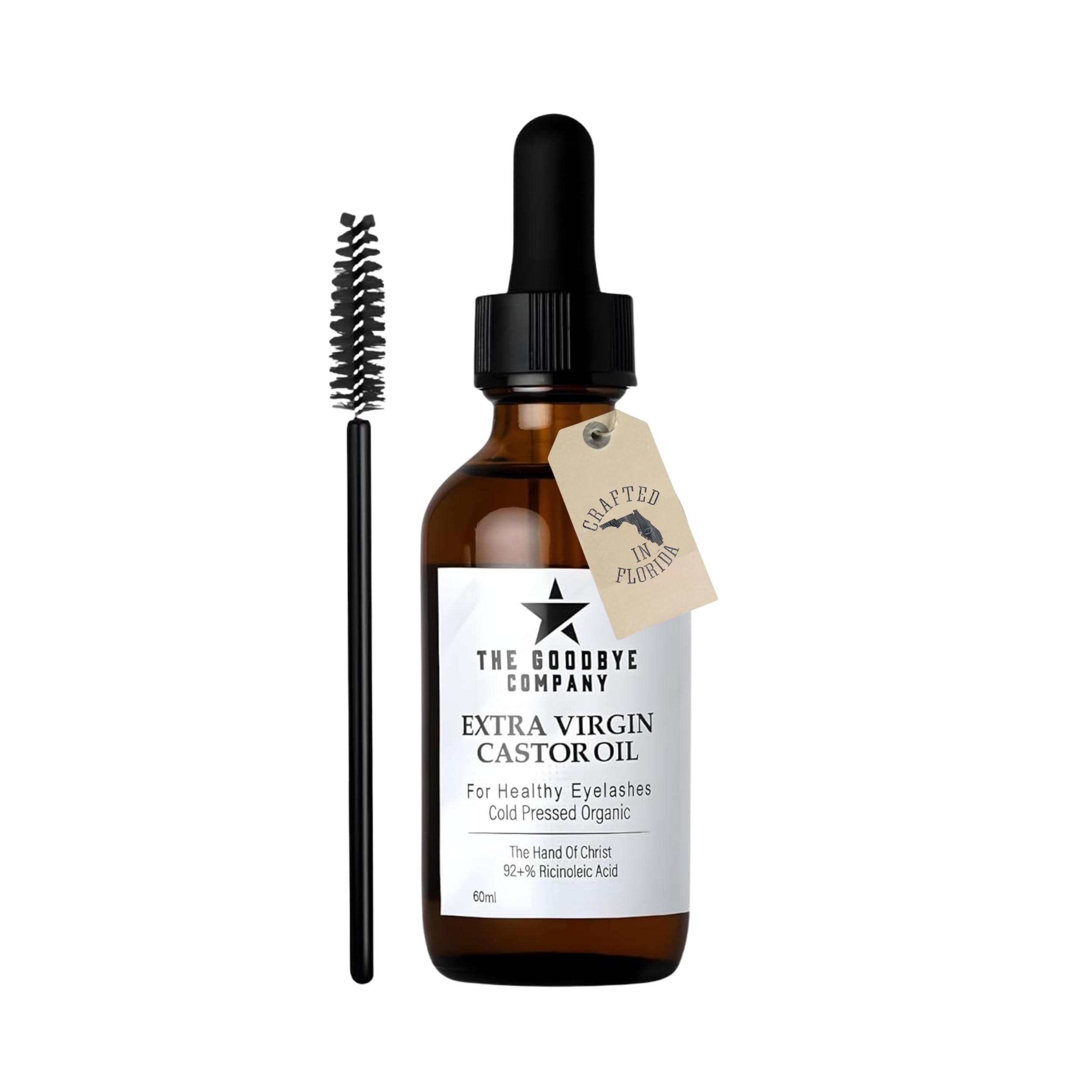 The Goodbye Company USDA Organic Castor Oil for Eyelashes & Eyebrows – 100% Pure Cold-Pressed, Hexane-Free 60ml with Applicator