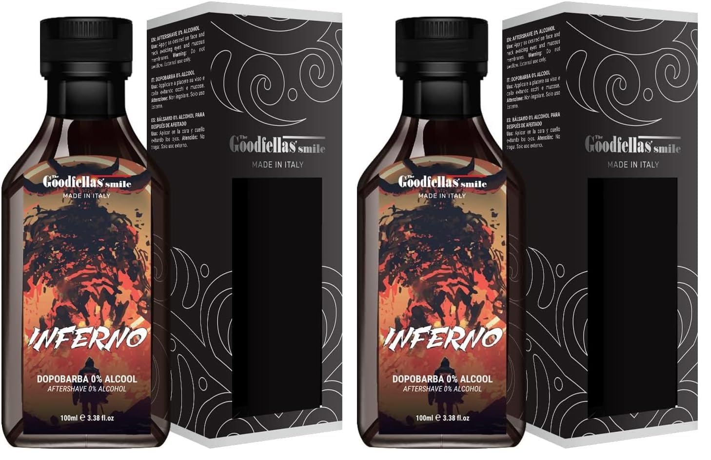 The Goodfellas' smile Inferno Alcohol-Free Aftershave Splash – Made in Italy, 100 ml (Pack of 2)