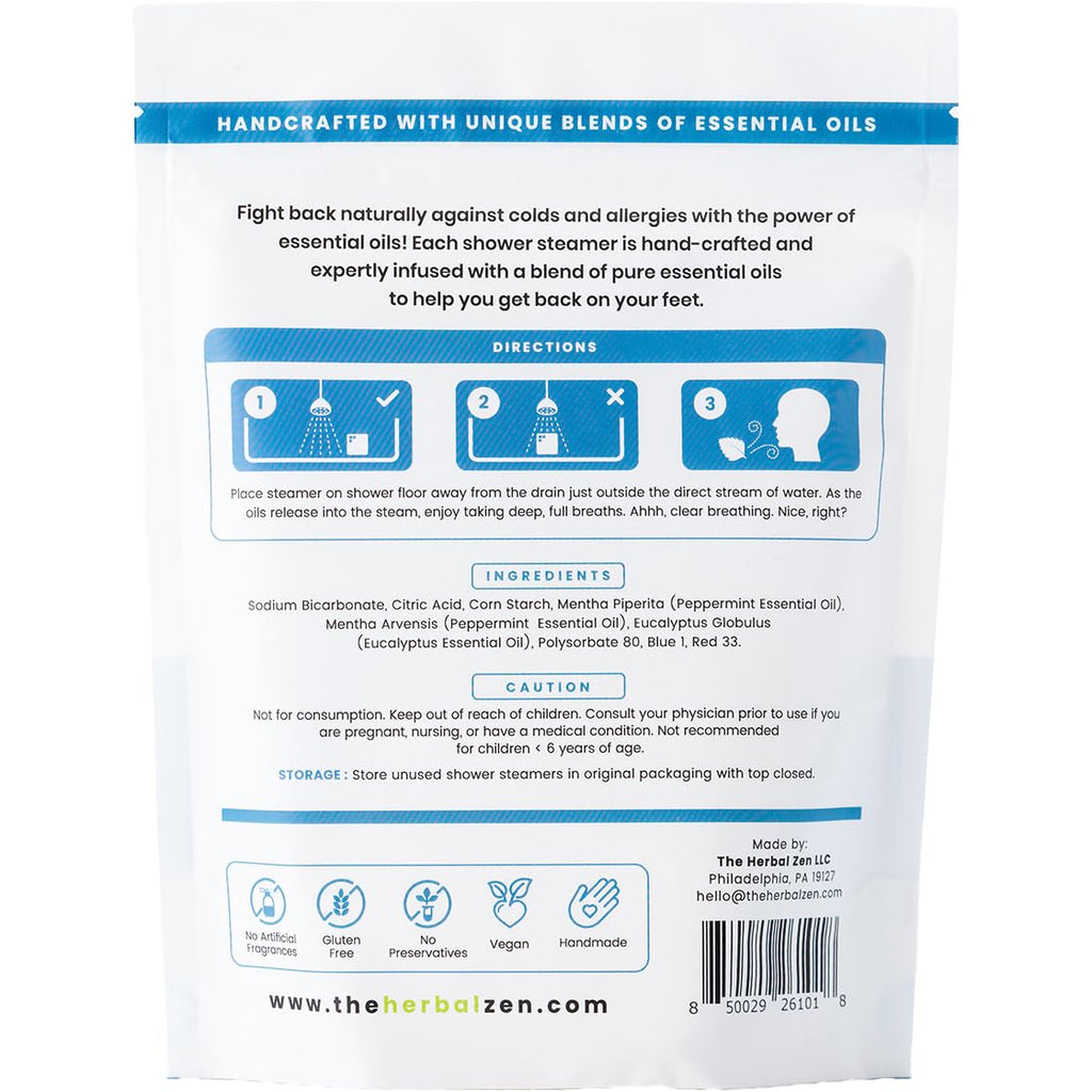 The Herbal Zen Cold Kicker Shower Steamers – Peppermint & Eucalyptus, USA Made (10 Pack)