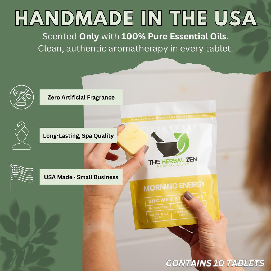 The Herbal Zen Morning Energy Shower Steamers – Peppermint & Lemon, USA Made (10 Pack)