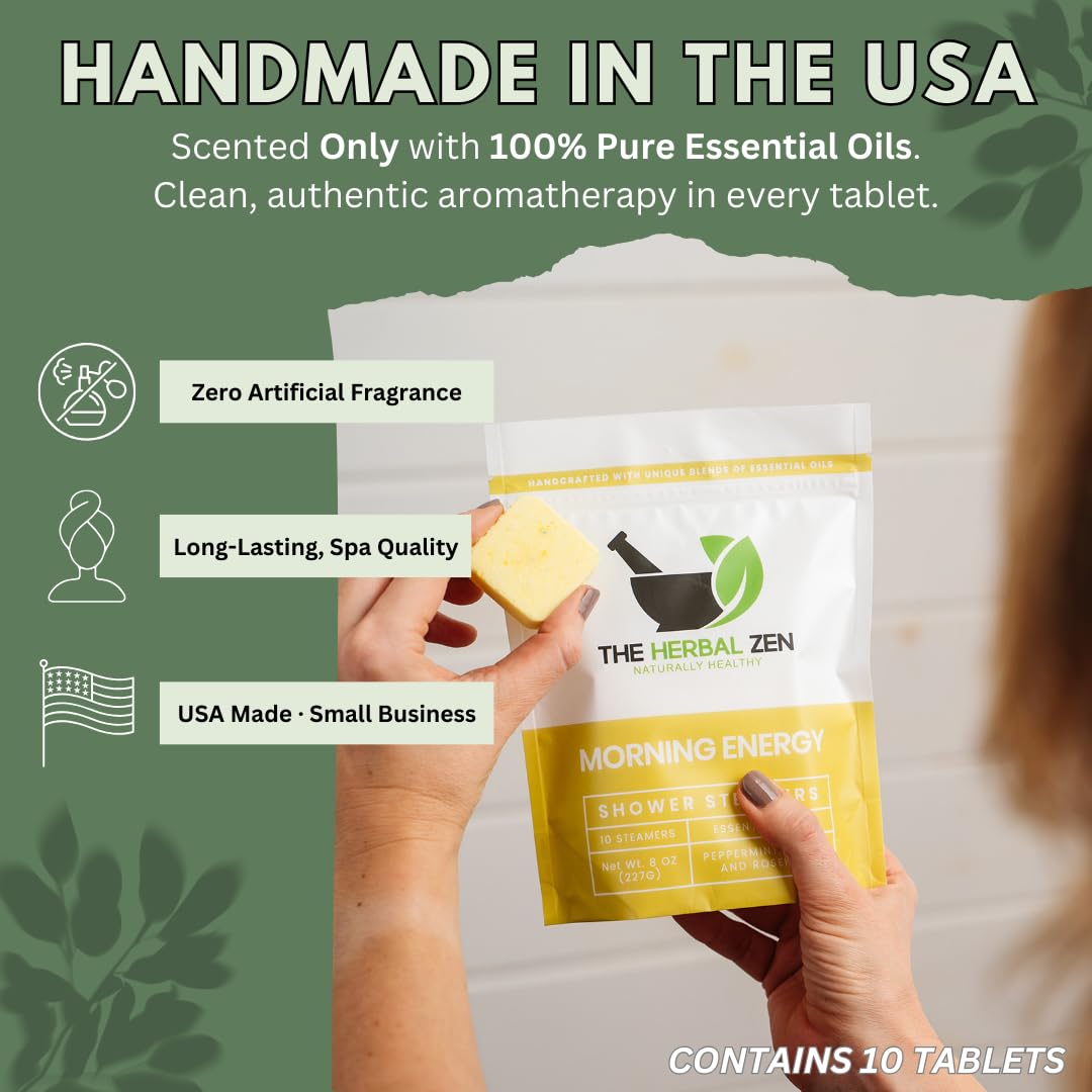 The Herbal Zen Morning Energy Shower Steamers – Peppermint & Lemon, USA Made (10 Pack)