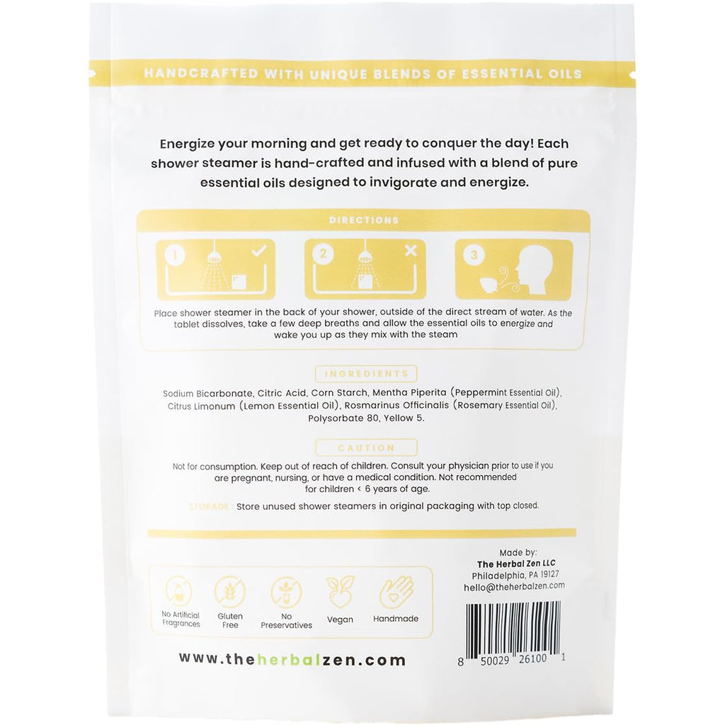 The Herbal Zen Morning Energy Shower Steamers – Peppermint & Lemon, USA Made (10 Pack)