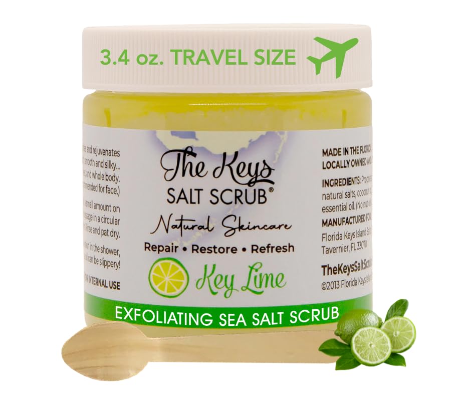 The Keys Salt Scrub – Sea Salt Exfoliator with Wooden Spoon – Key Lime, 3.4 oz