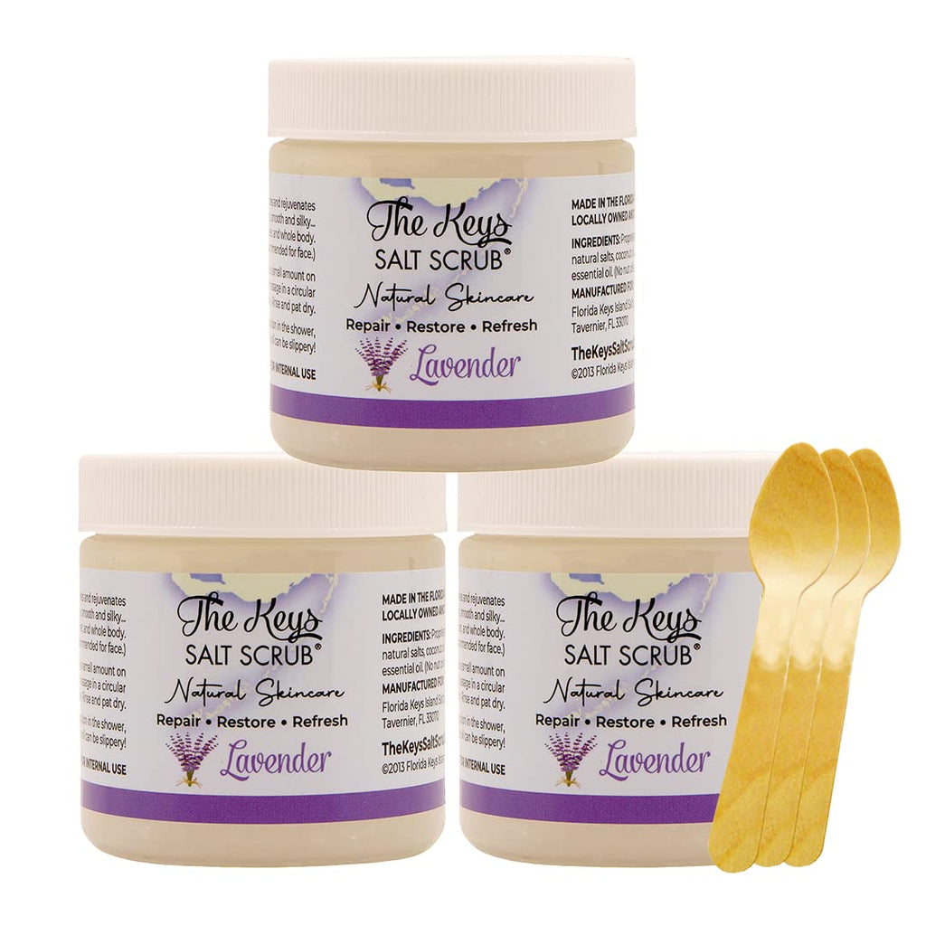 The Keys Salt Scrub – Lavender Sea Salt Exfoliator with Wooden Spoon (3x3.4oz)
