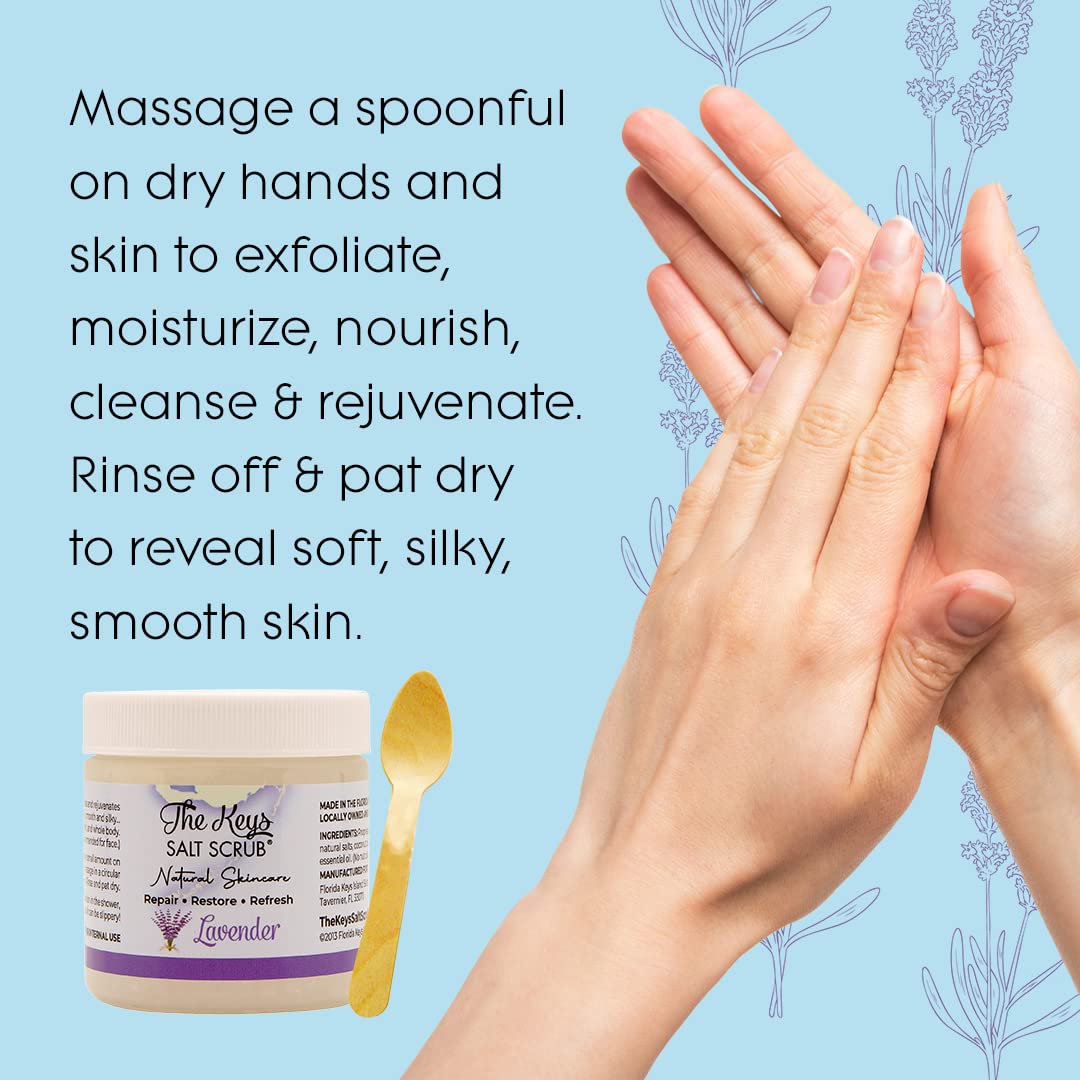 The Keys Salt Scrub – Lavender Sea Salt Exfoliator with Wooden Spoon (3x3.4oz)