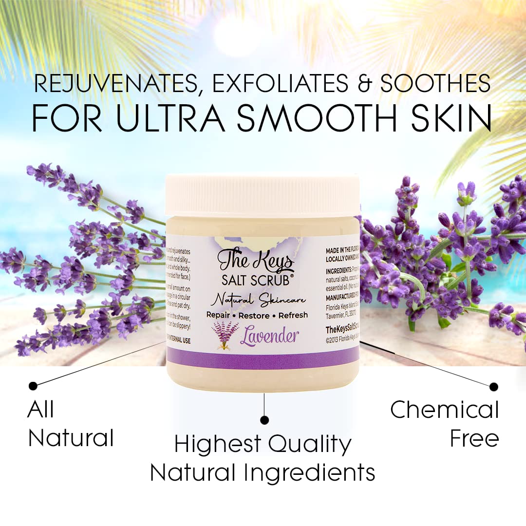 The Keys Salt Scrub – Lavender Sea Salt Exfoliator with Wooden Spoon (3x3.4oz)