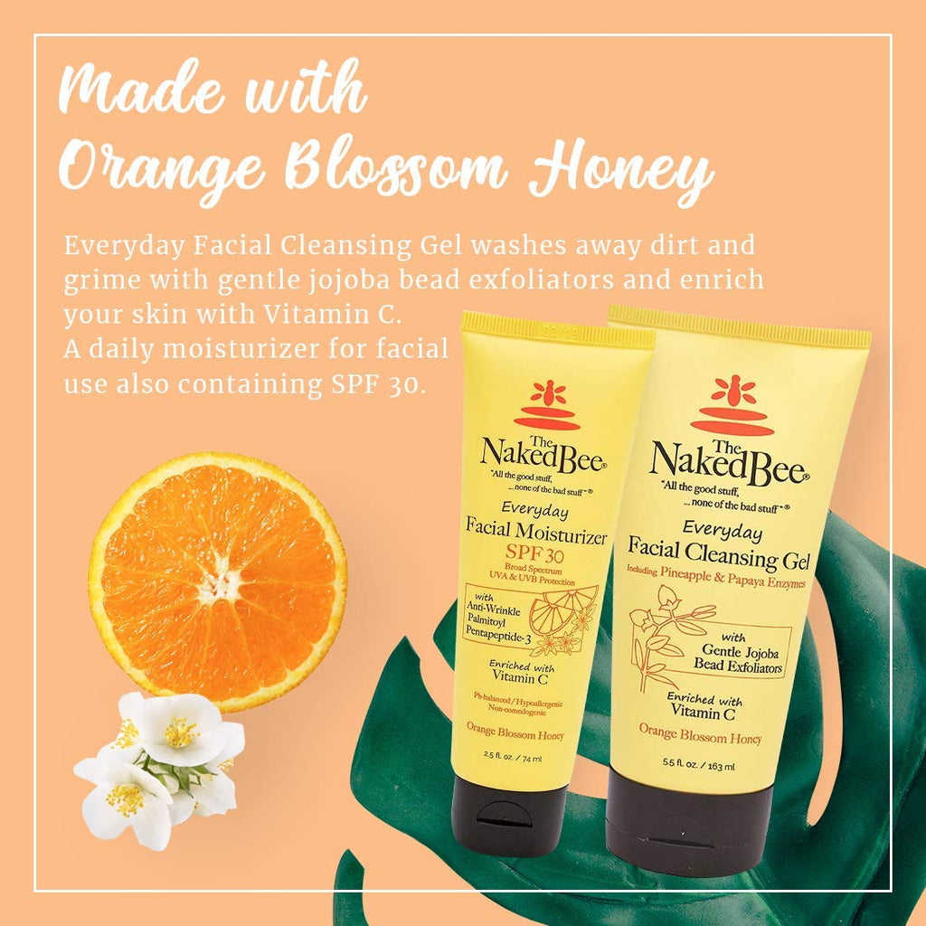The Naked Bee Orange Blossom Honey 2-Piece Facial Care Set – Exfoliating Cleansing Gel + SPF30 Moisturizer