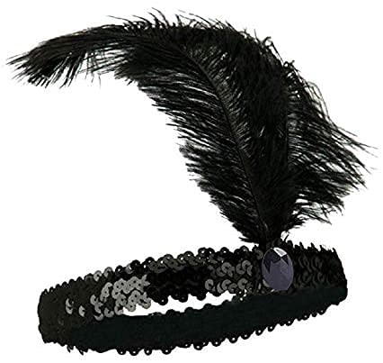 The Only One 20-Piece Halloween Black Sequins Feather Headband – 1920s Carnival Accessory