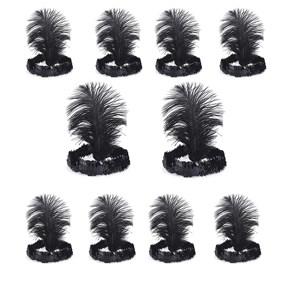 The Only One 20-Piece Halloween Black Sequins Feather Headband – 1920s Carnival Accessory