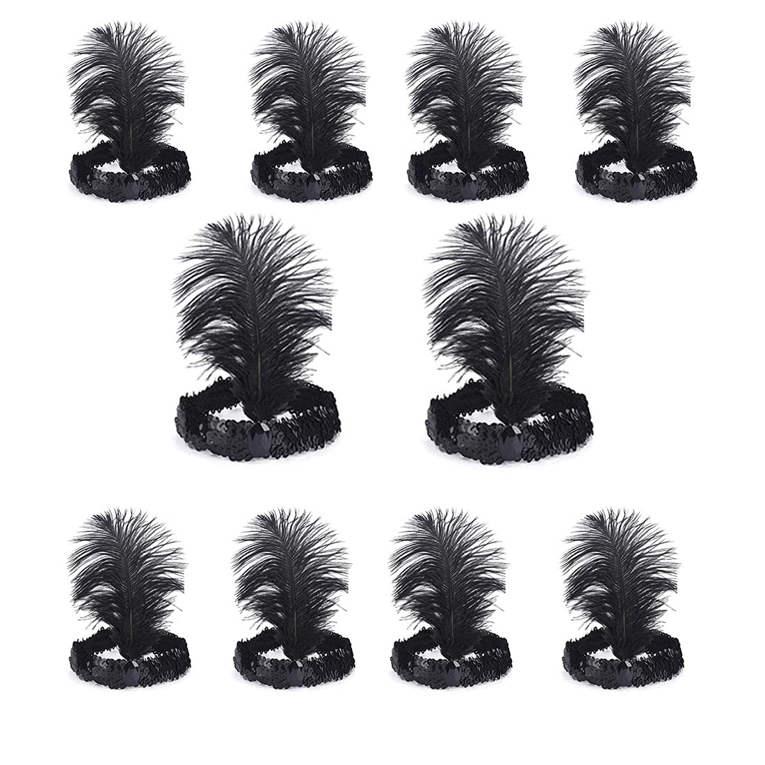 The Only One 20-Piece Halloween Black Sequins Feather Headband – 1920s Carnival Accessory
