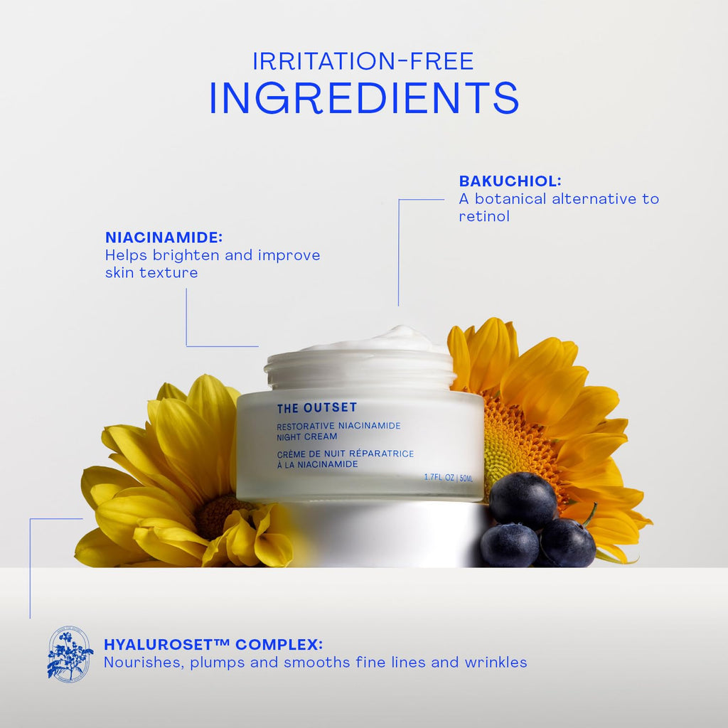 The Outset Niacinamide & Bakuchiol Night Cream | Hydrating Fragrance-Free Moisturizer for All Skin Types