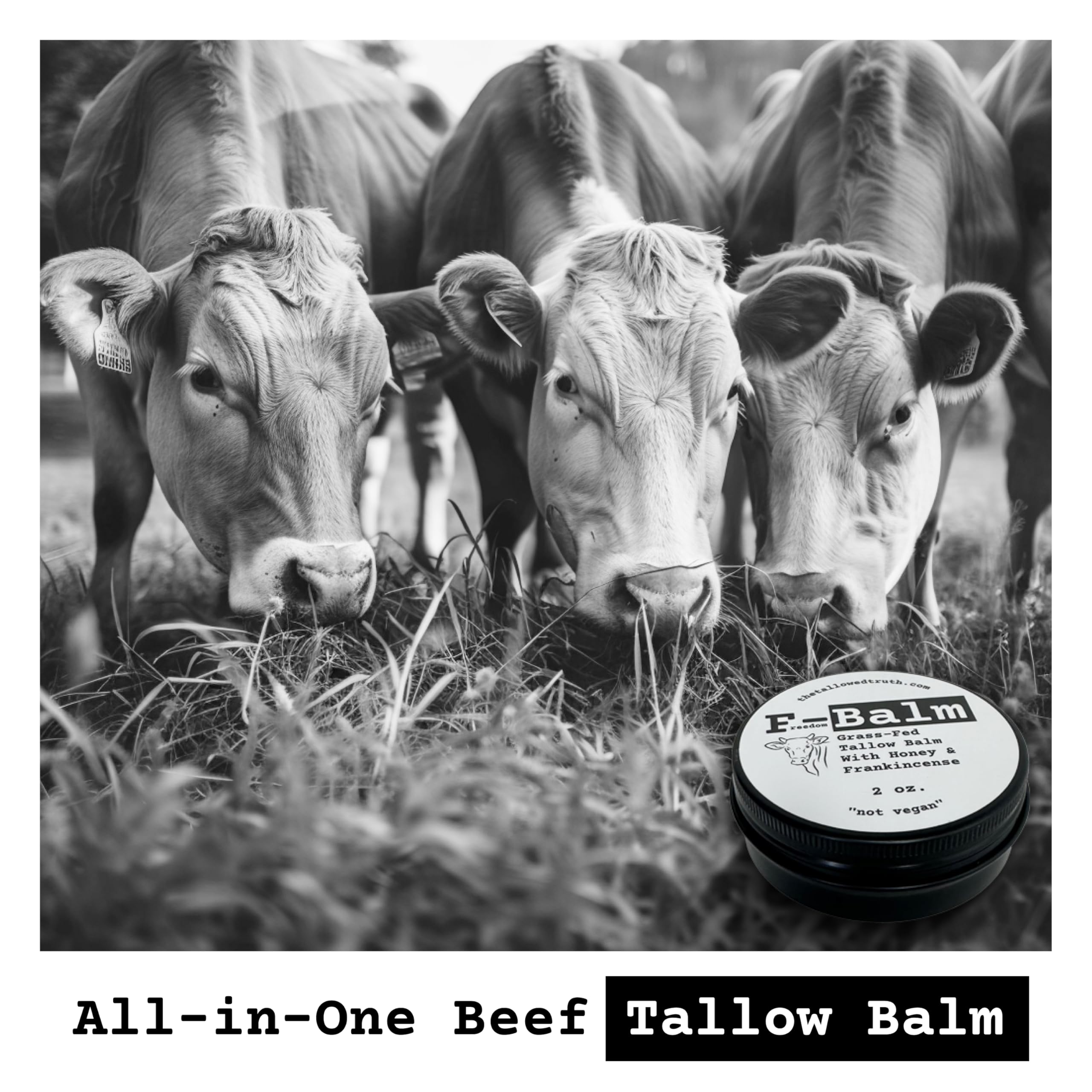 The Tallowed Truth F-Balm Tallow – Grass-fed, Grass-finished Tallow – 5 Ingredients Only – Canadian-made All-Purpose Tallow Balm – Made in Canada – For Face & Body (2 oz, Original)
