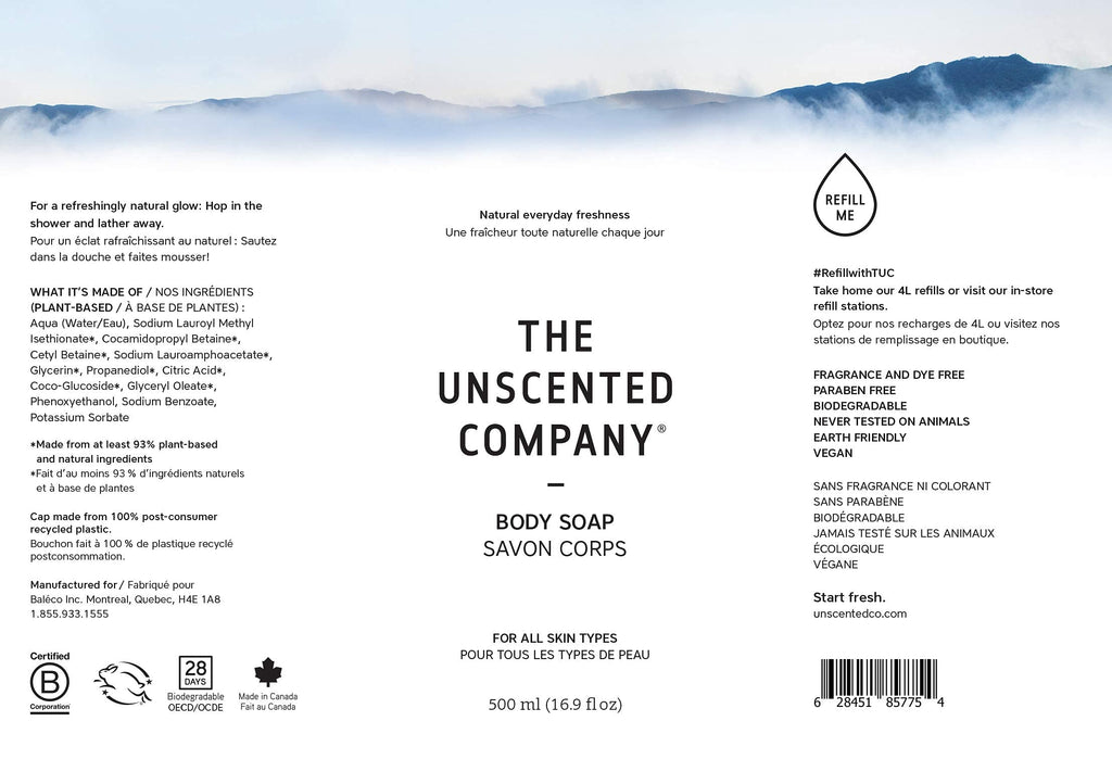 The Unscented Company Body Soap – Fragrance-Free, For All Skin Types, 16.9 fl oz (500 ml)