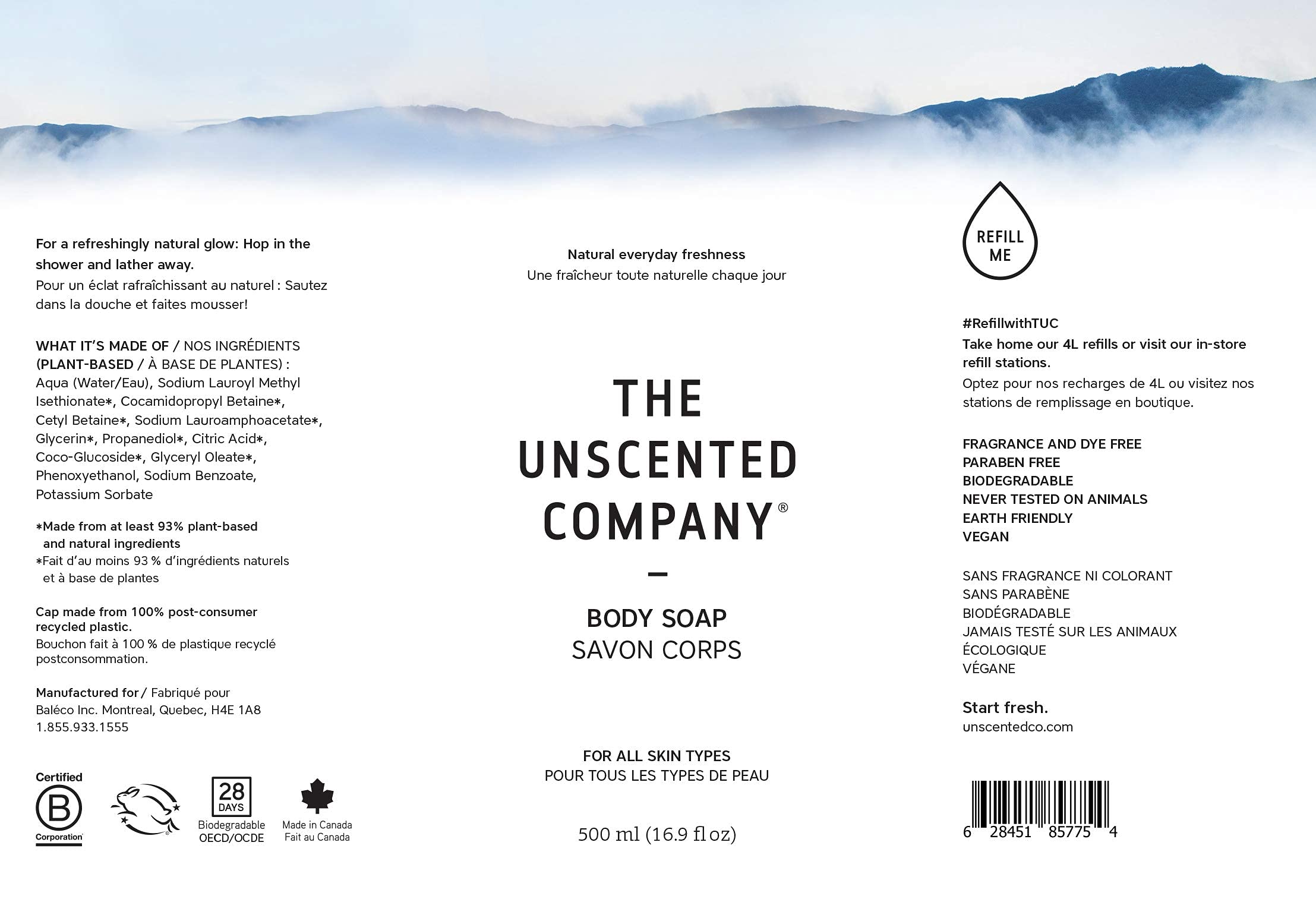 The Unscented Company Body Soap – Fragrance-Free, For All Skin Types, 16.9 fl oz (500 ml)
