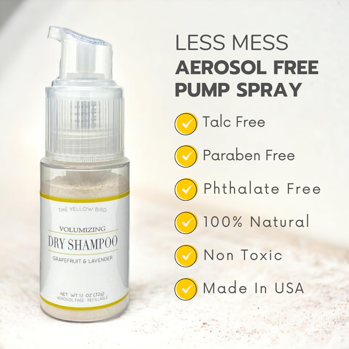 Yellow Bird All Natural Dry Shampoo Powder – Aerosol Free, Talc Free, Volumizing for Light & Dark Hair