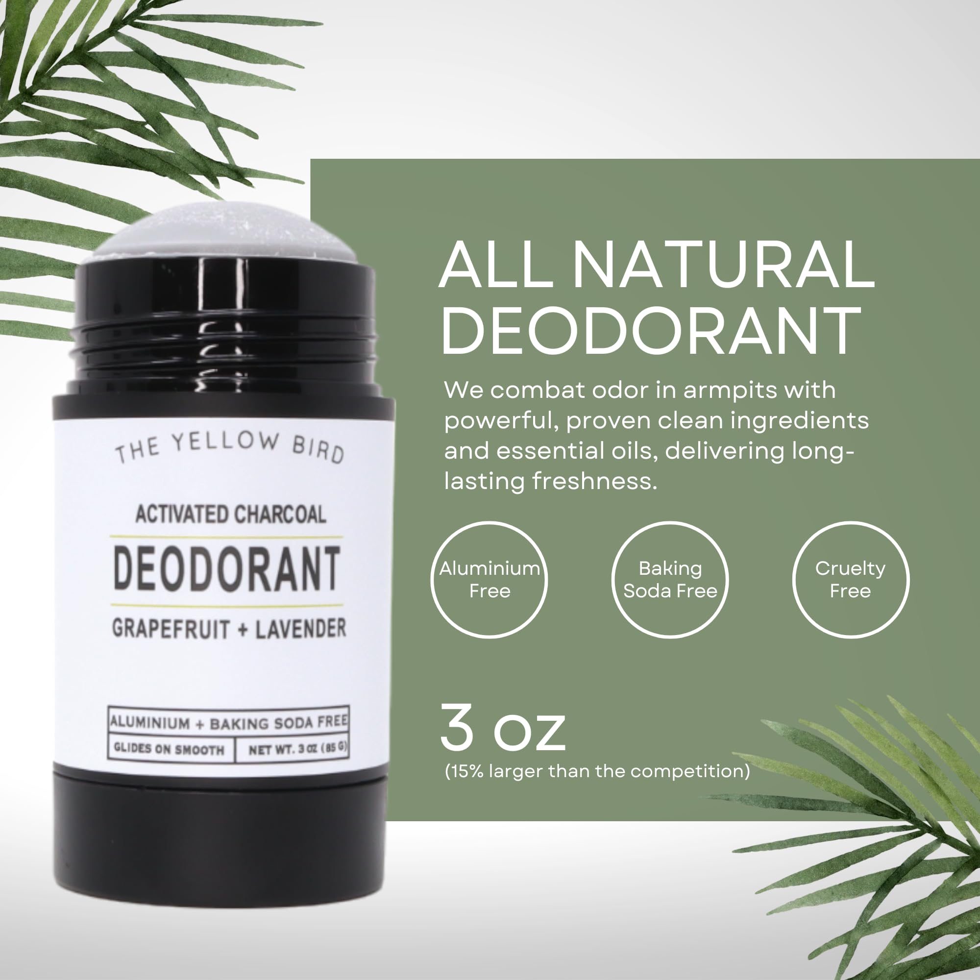 The Yellow Bird Natural Charcoal Deodorant – Aluminum & Baking Soda Free, Vegan, Made in USA
