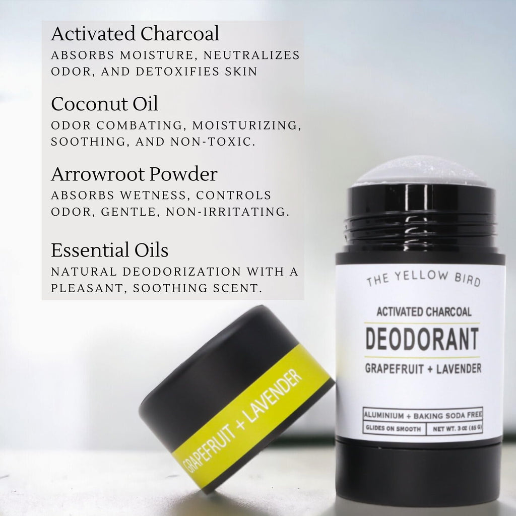 The Yellow Bird Natural Charcoal Deodorant – Aluminum & Baking Soda Free, Vegan, Made in USA