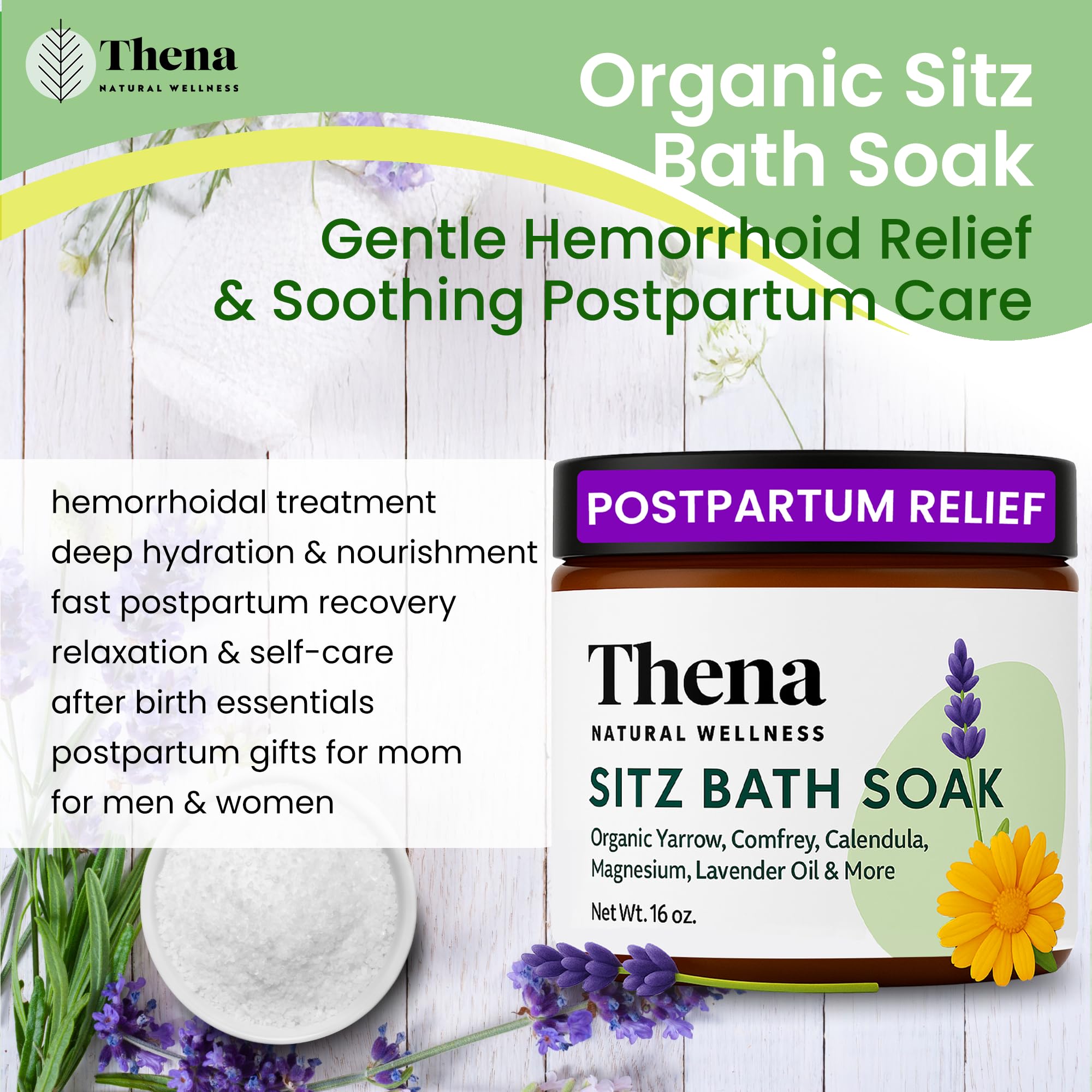 THENA Natural Wellness Organic Sitz Bath Soak for Postpartum Care | Postpartum Essentials