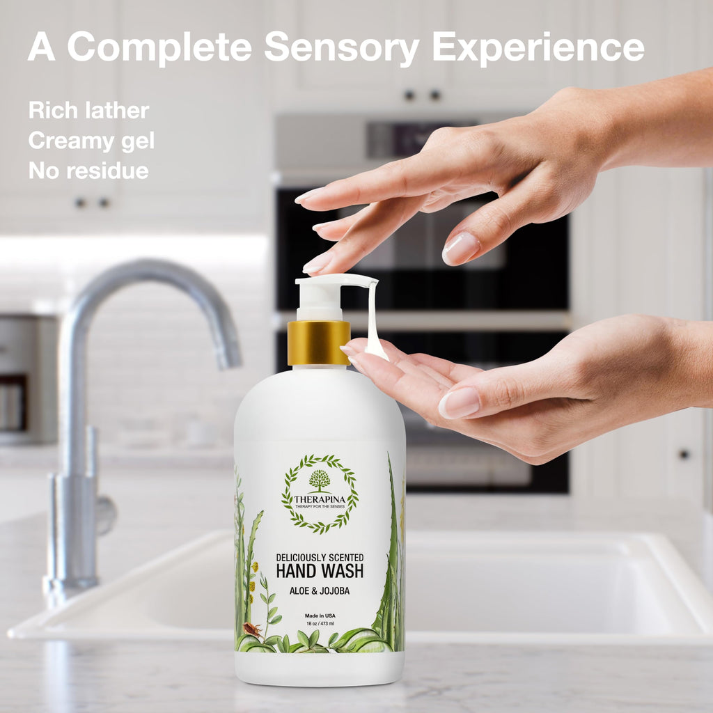 THERAPINA Aromatherapy Luxury Liquid Hand Soap – Vegan Aloe Vera & Botanical Oils (16 oz)