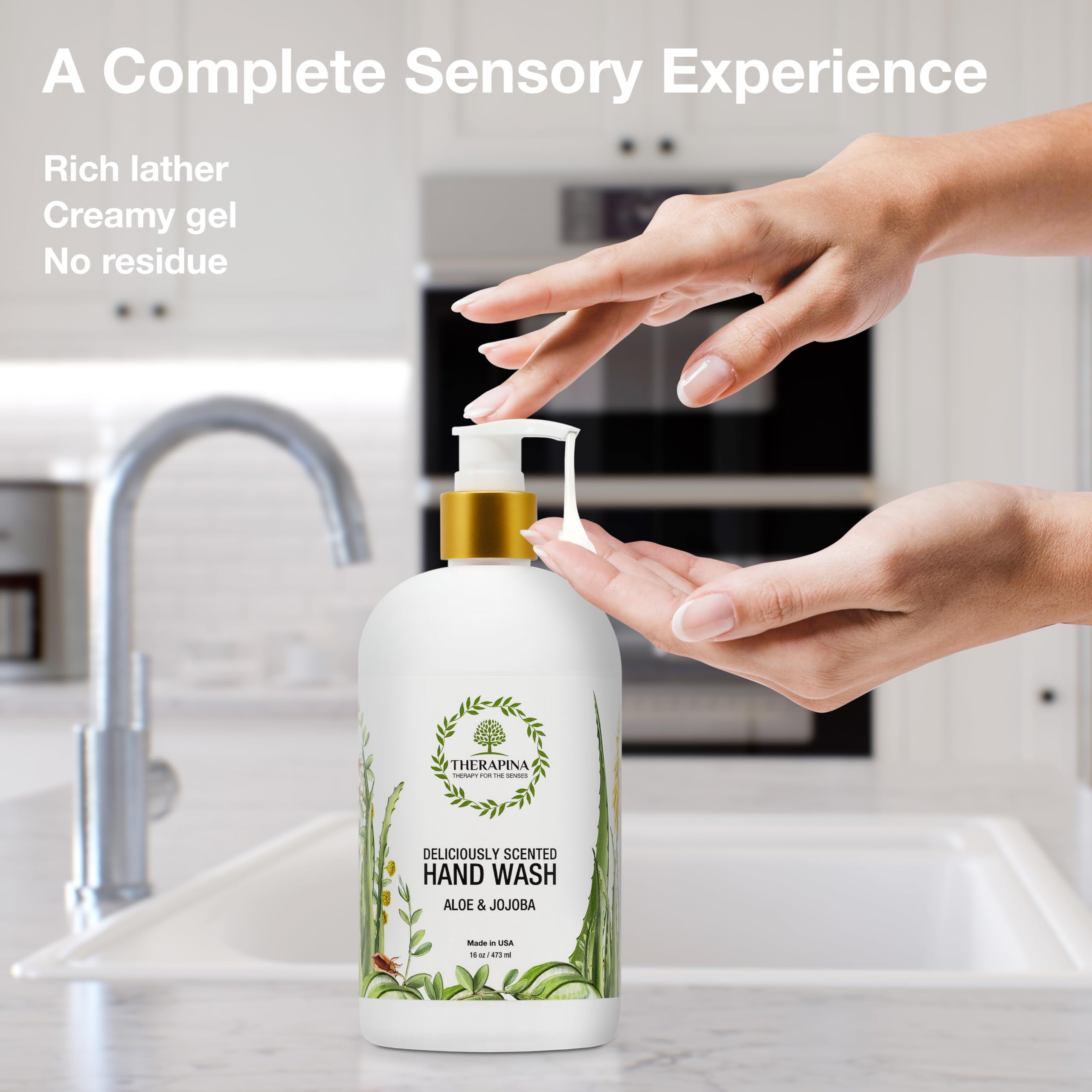 THERAPINA Aromatherapy Luxury Liquid Hand Soap – Vegan Aloe Vera & Botanical Oils (16 oz)