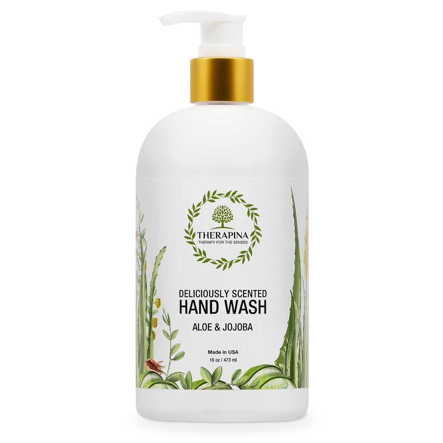 THERAPINA Aromatherapy Luxury Liquid Hand Soap – Vegan Aloe Vera & Botanical Oils (16 oz)