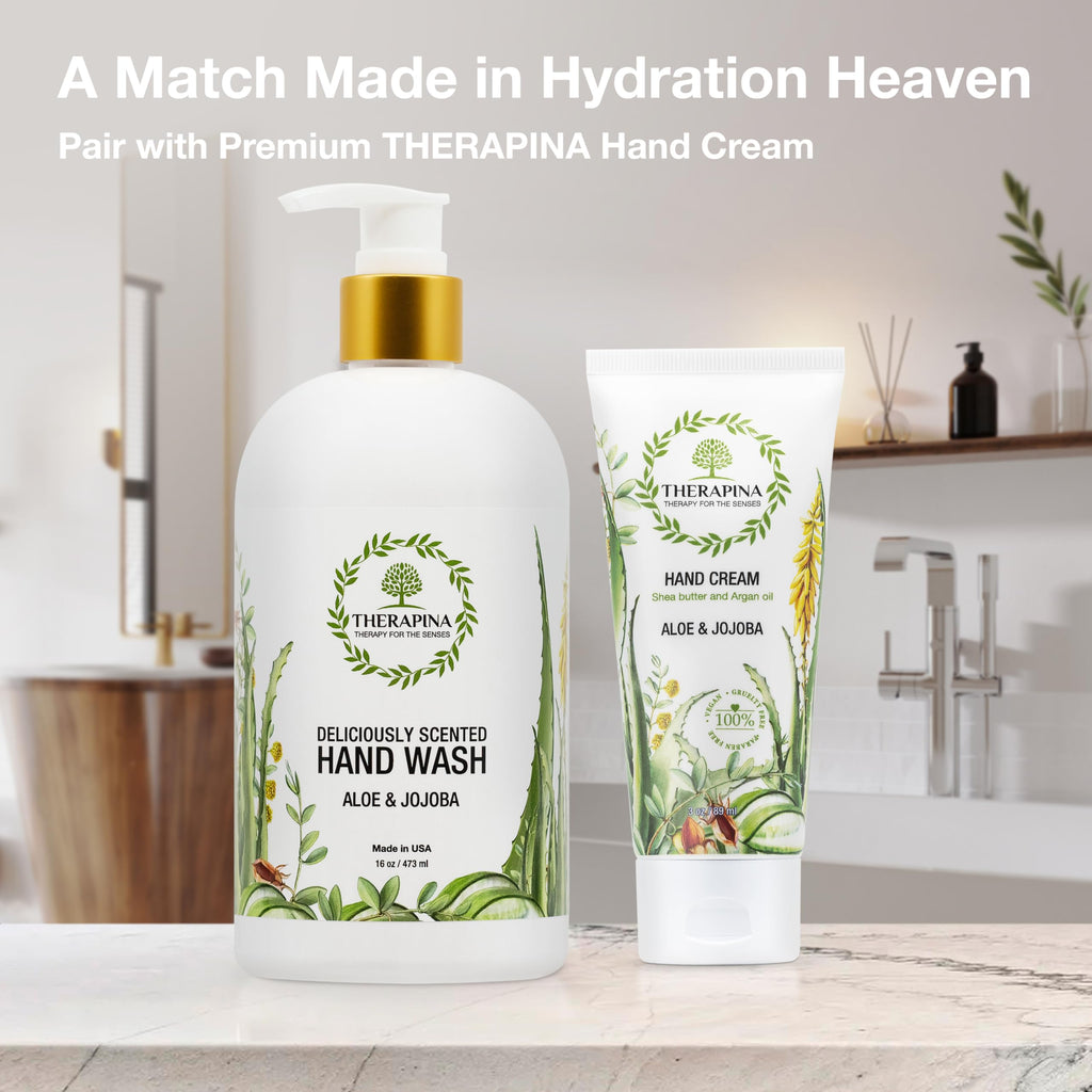 THERAPINA Aromatherapy Luxury Liquid Hand Soap – Vegan Aloe Vera & Botanical Oils (16 oz)